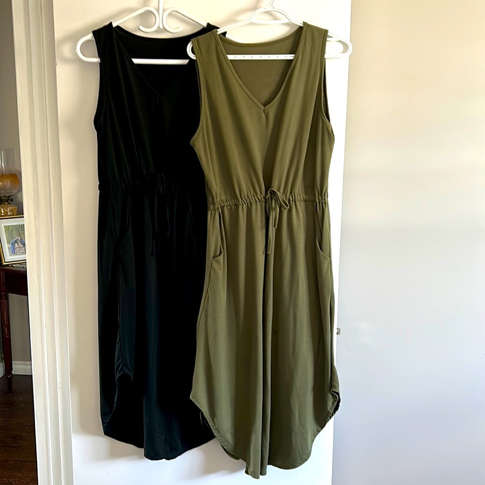 One (black) super comfy dress with pockets.